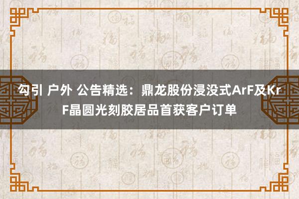 勾引 户外 公告精选：鼎龙股份浸没式ArF及KrF晶圆光刻胶居品首获客户订单