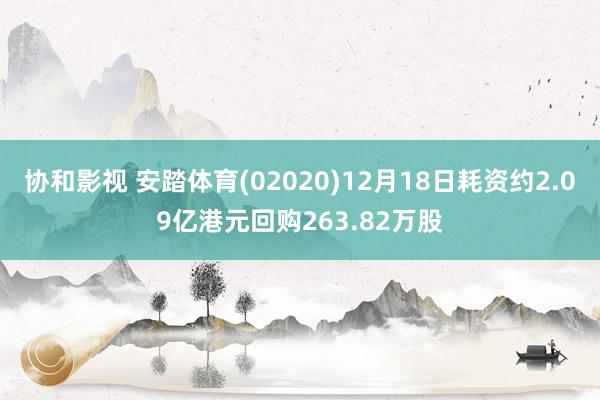 协和影视 安踏体育(02020)12月18日耗资约2.09亿港元回购263.82万股