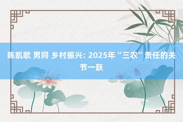 陈凯歌 男同 乡村振兴: 2025年“三农”责任的关节一跃